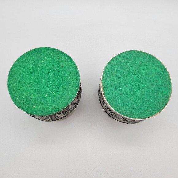 Vintage Norsk Tinn Pewter Votive Candle Holders With Engraved Viking Scenes - Picture 4 of 6